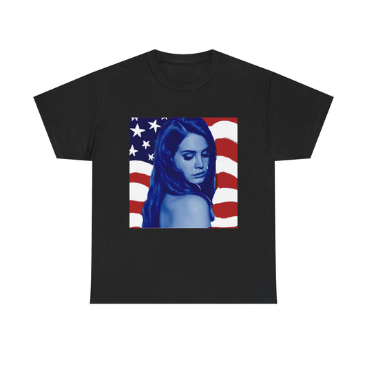 Patriotic Blue Portrait Tee — American Flag Graphic T-Shirt