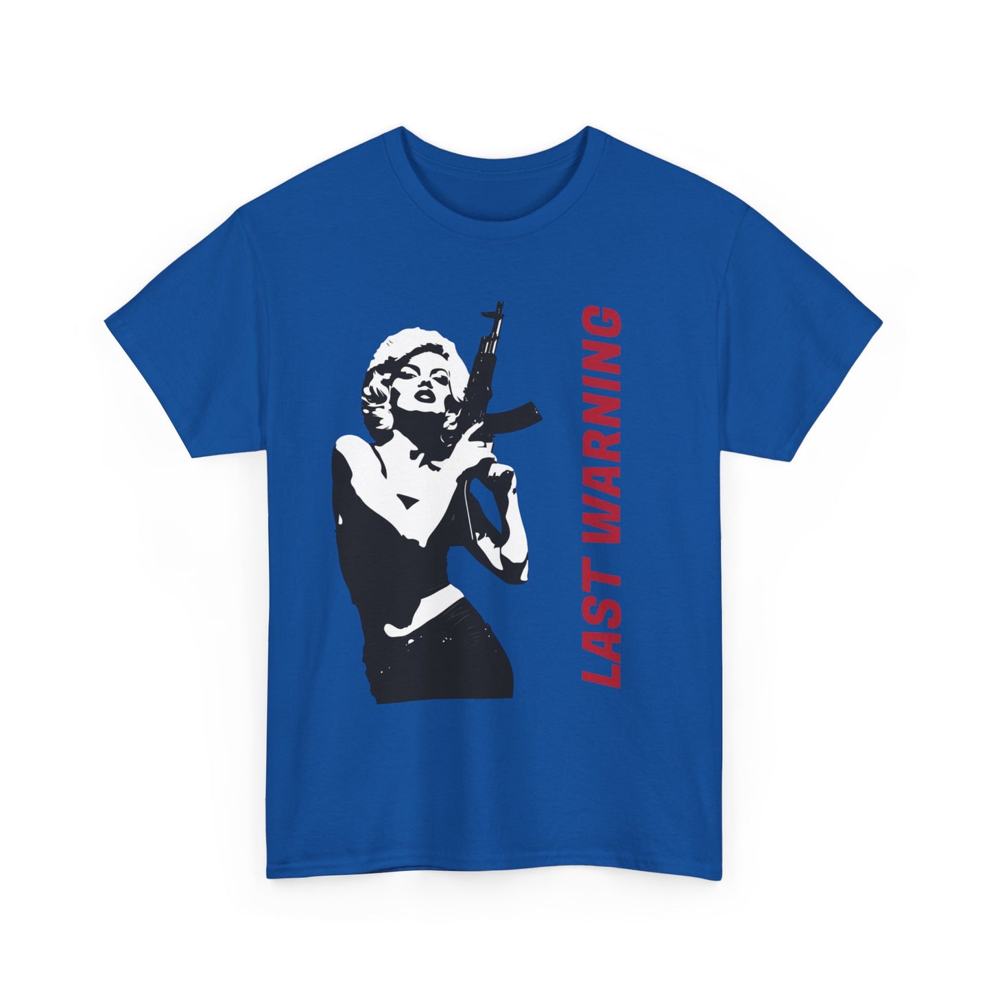 Last Warning Tee – Retro Pinup with Rifle Graphic