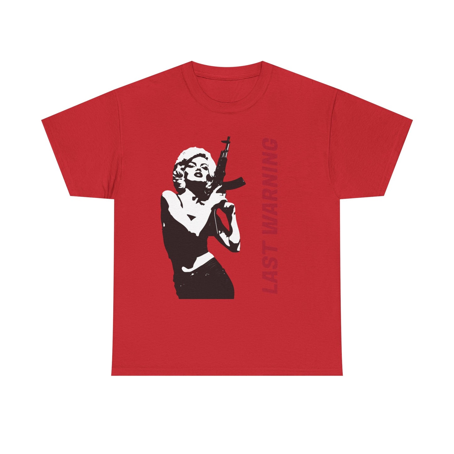 Last Warning Tee – Retro Pinup with Rifle Graphic