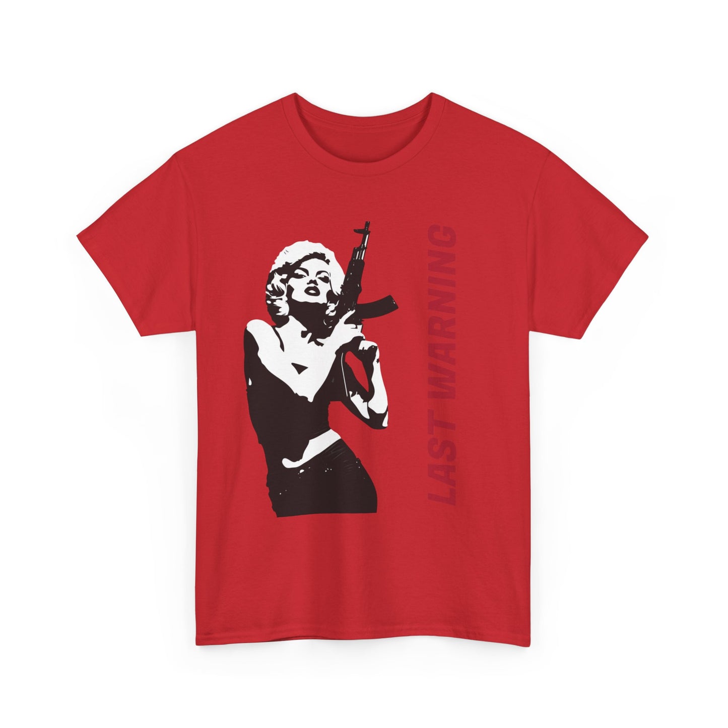Last Warning Tee – Retro Pinup with Rifle Graphic