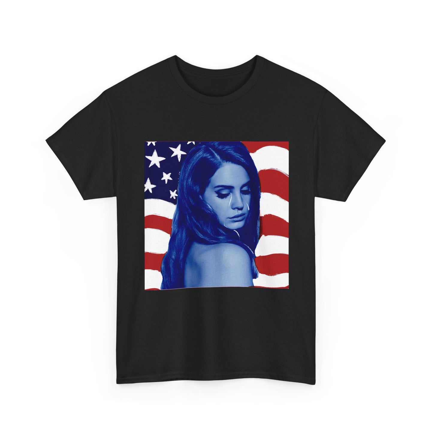 Patriotic Blue Portrait Tee — American Flag Graphic T-Shirt