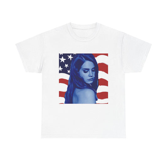 Patriotic Blue Portrait Tee — American Flag Graphic T-Shirt