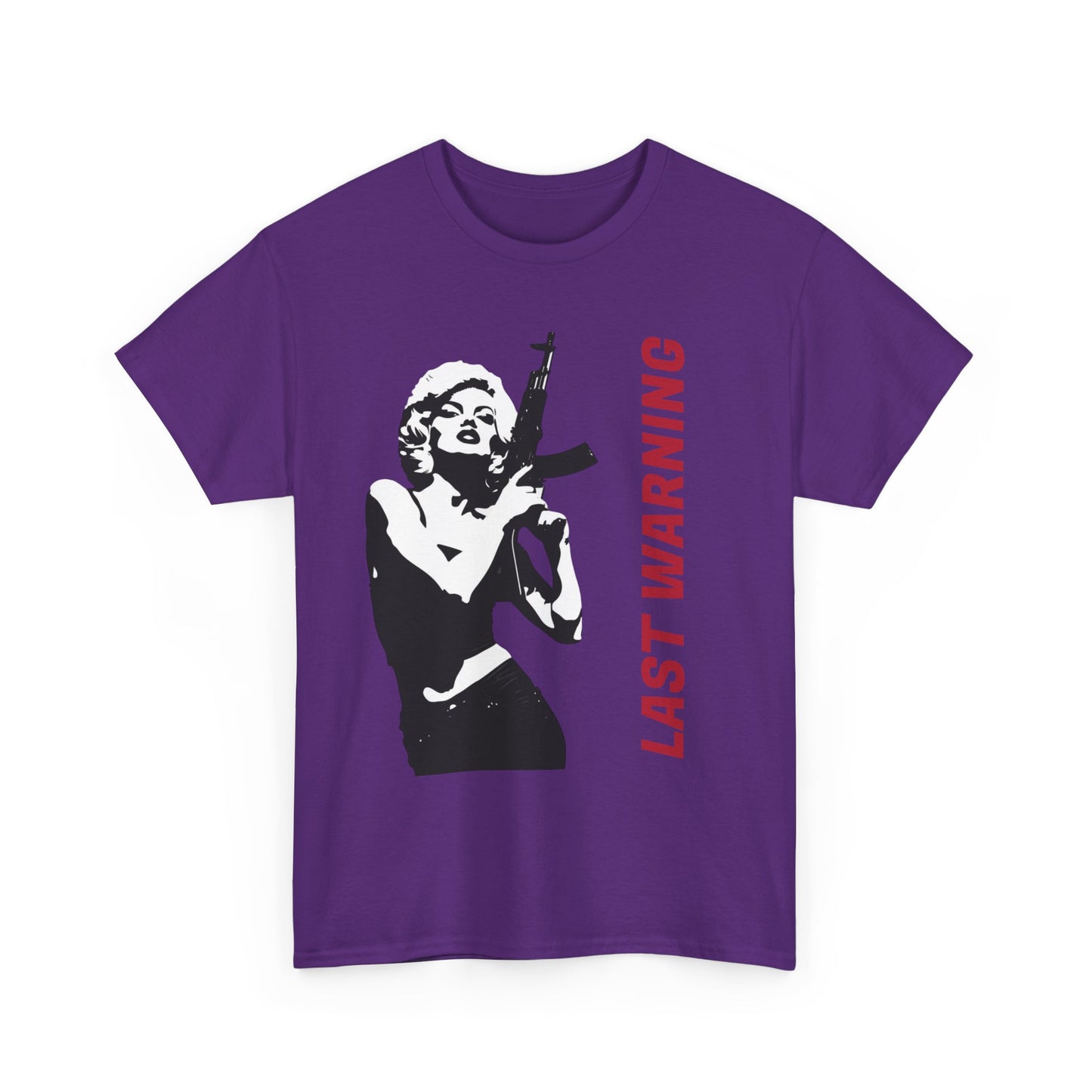 Last Warning Tee – Retro Pinup with Rifle Graphic