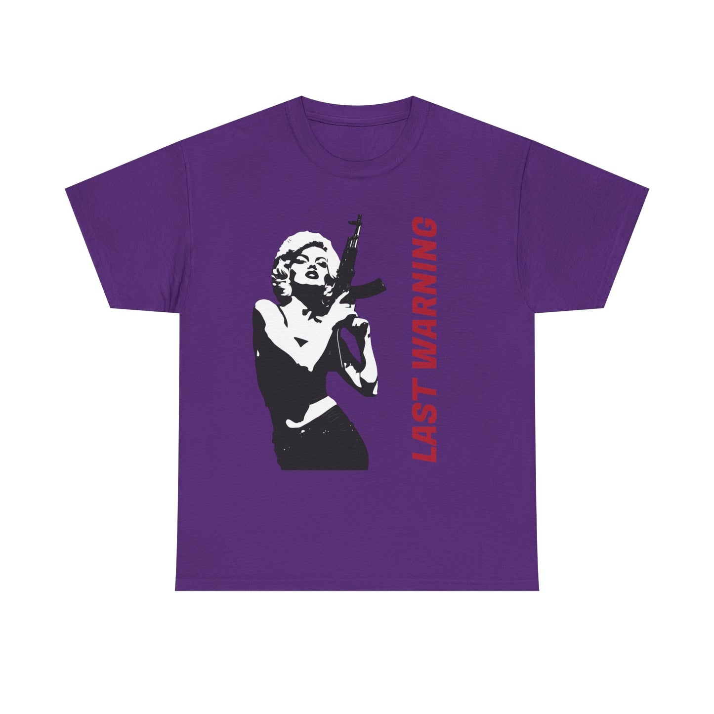 Last Warning Tee – Retro Pinup with Rifle Graphic