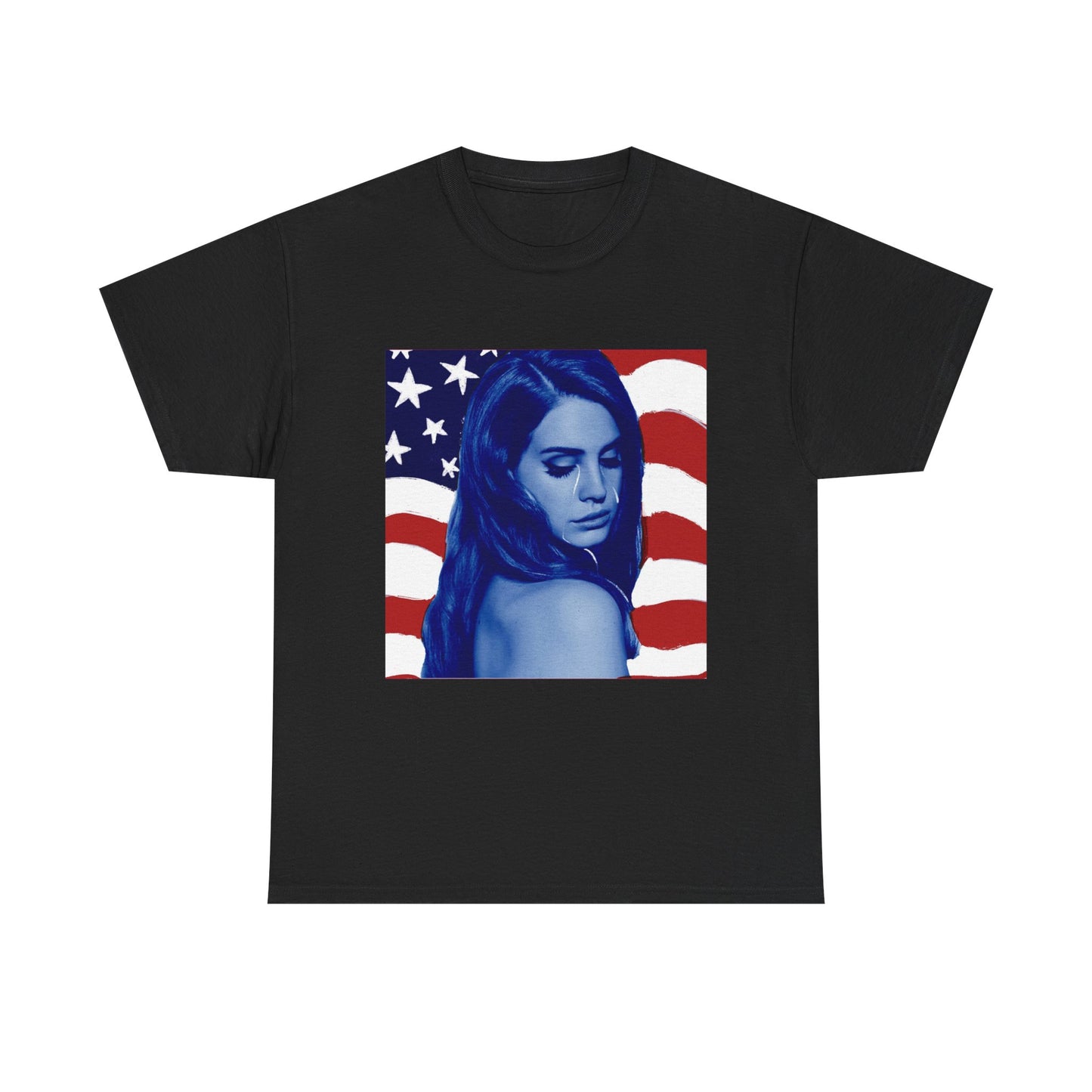 Patriotic Blue Portrait Tee — American Flag Graphic T-Shirt