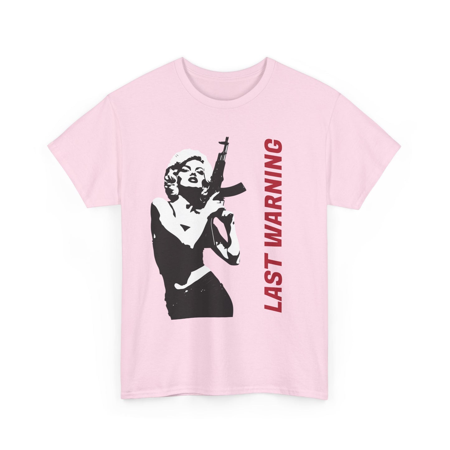 Last Warning Tee – Retro Pinup with Rifle Graphic