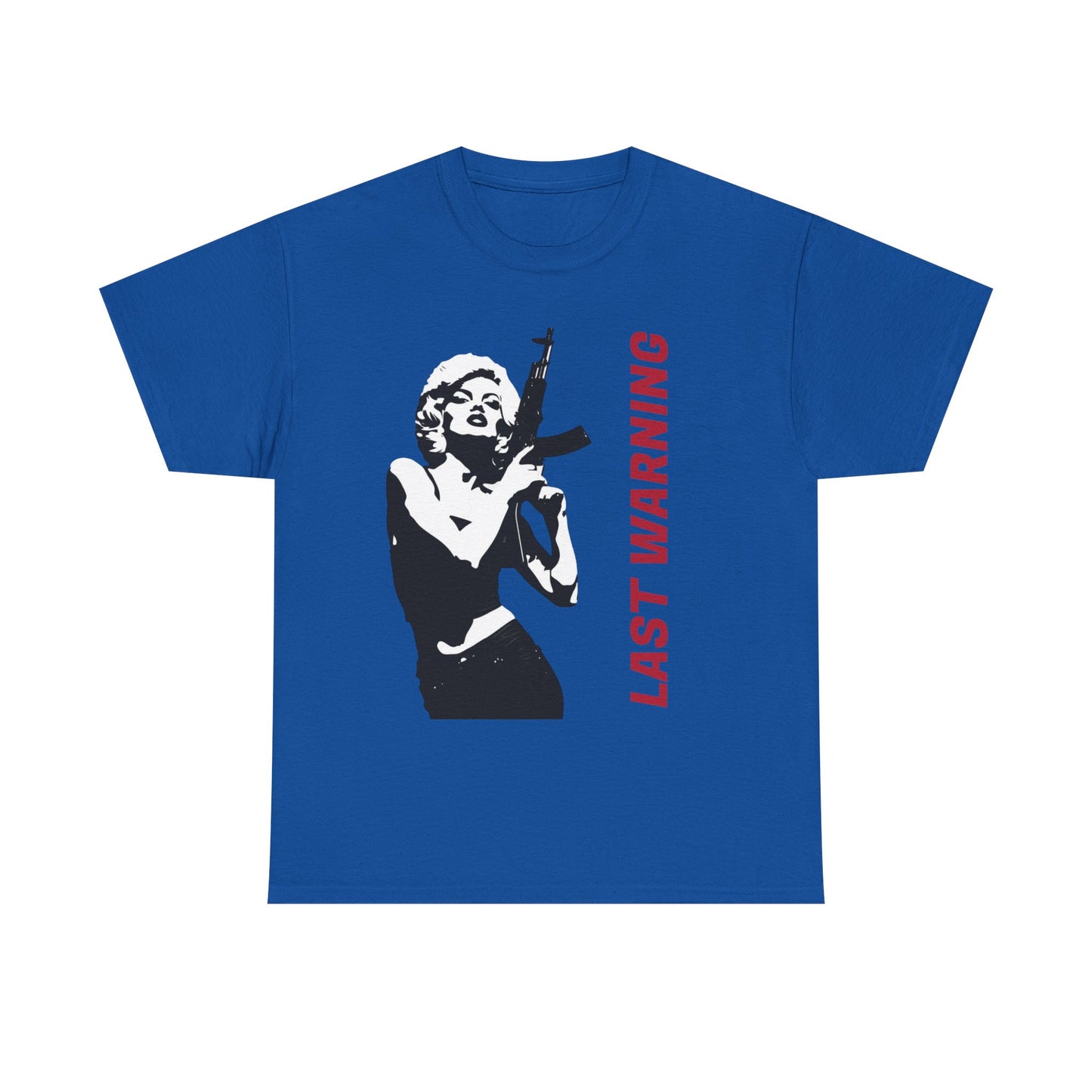 Last Warning Tee – Retro Pinup with Rifle Graphic