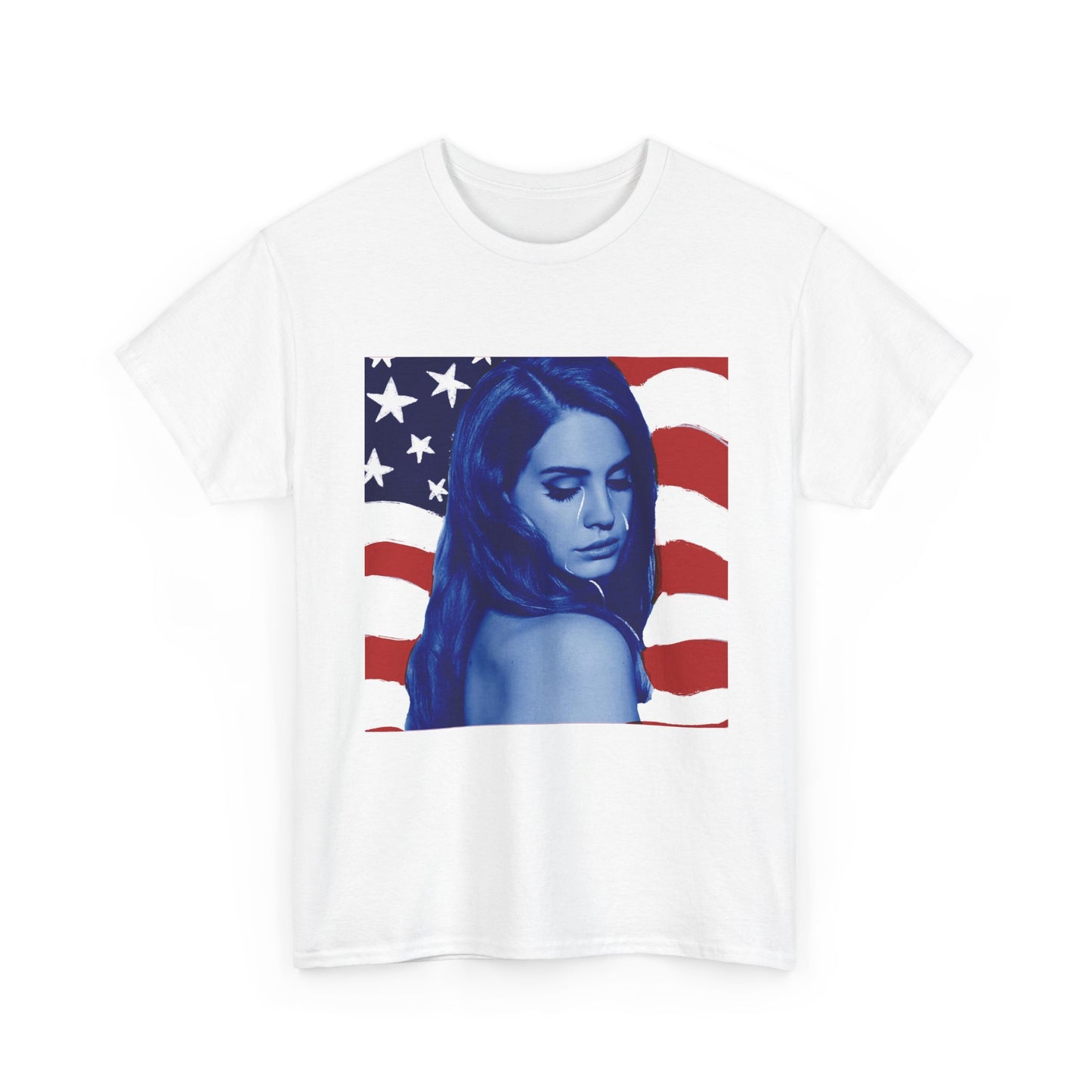 Patriotic Blue Portrait Tee — American Flag Graphic T-Shirt